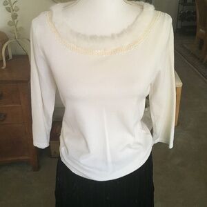 Pink Poodle size S pullover sweater with fake fur & sequins around the neckline